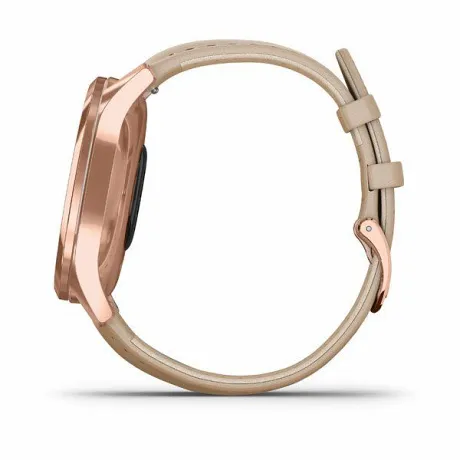 Смарт-часы Garmin VIVOMOVE LUXE розовое золото PVD 18K со светло-песочным ремешком из итальянской кожи - Фото 7