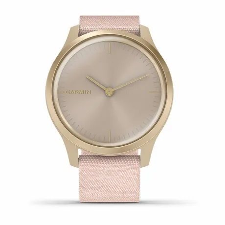 Гибридные смарт-часы Garmin VIVOMOVE STYLE светло-золотистый с плетеным нейлоновым розовым ремешком - Фото 6