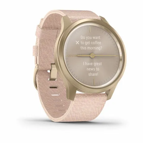 Гибридные смарт-часы Garmin VIVOMOVE STYLE светло-золотистый с плетеным нейлоновым розовым ремешком - Фото 8