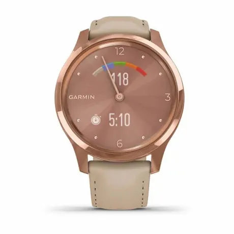 Смарт-часы Garmin VIVOMOVE LUXE розовое золото PVD 18K со светло-песочным ремешком из итальянской кожи - Фото 4