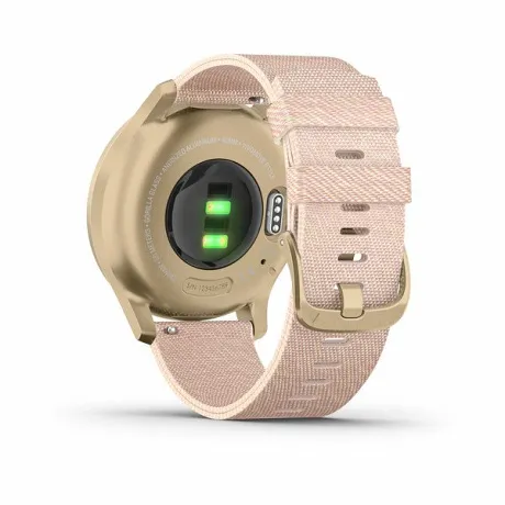 Гибридные смарт-часы Garmin VIVOMOVE STYLE светло-золотистый с плетеным нейлоновым розовым ремешком - Фото 5